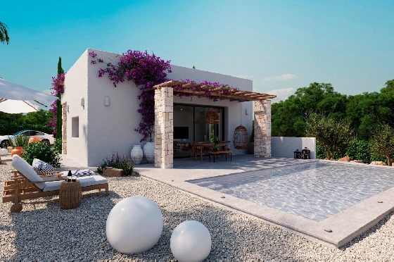 Villa in Denia(Marquesa 4) zu verkaufen, Zona de estar 120 m², Baujahr 2025, Zustand neuwertig, + Zentralheizung, Klimaanlage, Terreno 1085 m², 3 Schlafzimmer, 2 Badezimmer, Pool, ref.: UM-UV-HEBE-3