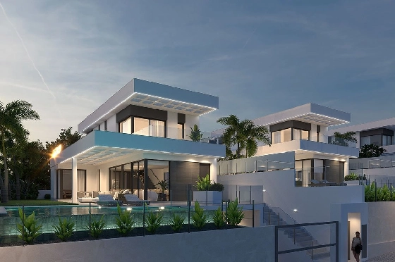 Villa in Finestrat zu verkaufen, Zona de estar 175 m², Zustand Erstbezug, + fussboden, Klimaanlage, Terreno 455 m², 3 Schlafzimmer, 3 Badezimmer, Pool, ref.: HA-FIN-106-E01-20