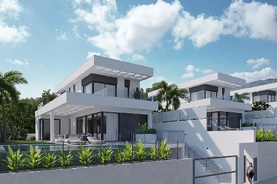 Villa in Finestrat zu verkaufen, Zona de estar 175 m², Zustand Erstbezug, + fussboden, Klimaanlage, Terreno 455 m², 3 Schlafzimmer, 3 Badezimmer, Pool, ref.: HA-FIN-106-E01-3