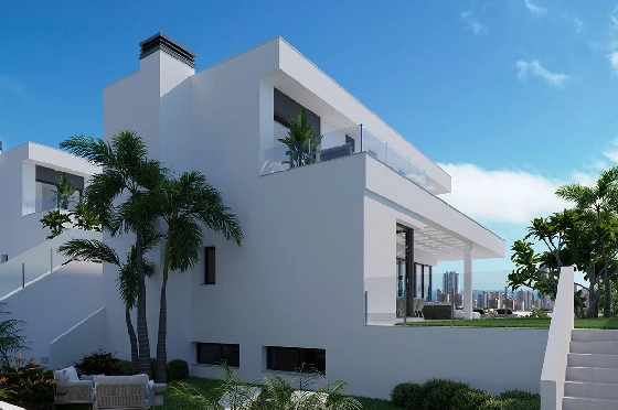 Villa in Finestrat zu verkaufen, Zona de estar 175 m², Zustand Erstbezug, + fussboden, Klimaanlage, Terreno 455 m², 3 Schlafzimmer, 3 Badezimmer, Pool, ref.: HA-FIN-106-E01-5