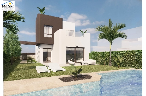 Villa in Pilar de la Horadada zu verkaufen, Wohnfläche 158 m², Zustand Erstbezug, Grundstück 280 m², 3 Schlafzimmer, 3 Badezimmer, Pool, ref.: HA-PIN-104-E01-1