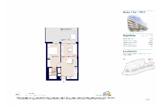 Apartment in El Vergel zu verkaufen, Zona de estar 45 m², Baujahr 2027, Klimaanlage, Terreno 10 m², 1 Schlafzimmer, 1 Badezimmer, Pool, ref.: AH-EV-VI-1-01-02-C-24