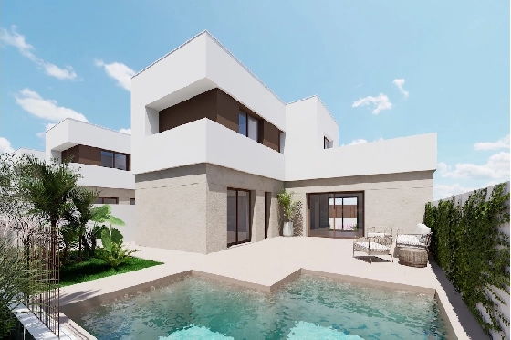 Villa in Los Alcazares zu verkaufen, Zona de estar 129 m², Zustand Erstbezug, Terreno 202 m², 3 Schlafzimmer, 2 Badezimmer, Pool, ref.: HA-LAN-451-E01-1