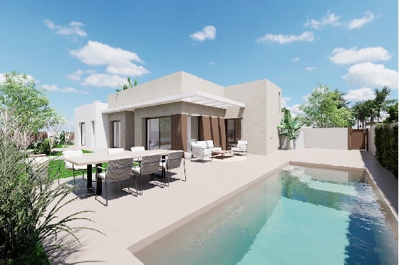 Villa in Los Alcazares zu verkaufen, Zona de estar 197 m², Zustand Erstbezug, Terreno 356 m², 3 Schlafzimmer, 3 Badezimmer, Pool, ref.: HA-LAN-451-E03-1