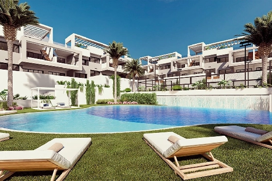 Erdgeschoss Apartment in Torrevieja zu verkaufen, Zona de estar 131 m², Zustand Erstbezug, 2 Schlafzimmer, 2 Badezimmer, Pool, ref.: HA-TON-221-A01-1