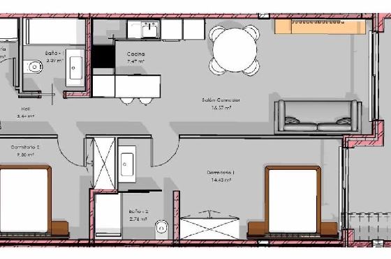 Penthouse Apartment in Guardamar del Segura zu verkaufen, Zona de estar 146 m², Zustand Erstbezug, 2 Schlafzimmer, 2 Badezimmer, Pool, ref.: HA-GUN-439-A02-10
