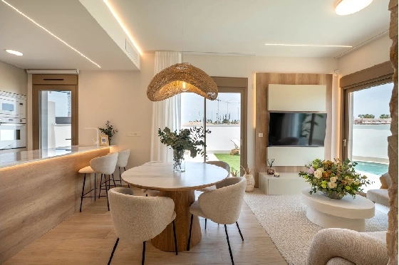 Eck-Reihenhaus in Los Alcazares zu verkaufen, Zona de estar 146 m², Zustand Erstbezug, Klimaanlage, Terreno 177 m², 3 Schlafzimmer, 2 Badezimmer, Pool, ref.: HA-LAN-480-Q01-5
