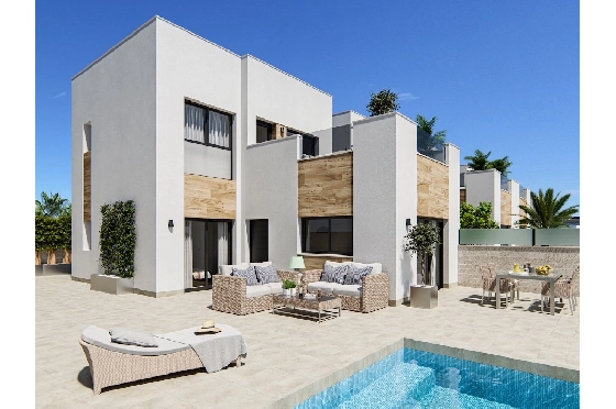 Doppelhaushälfte in San Fulgencio zu verkaufen, Zona de estar 108 m², Zustand Erstbezug, Klimaanlage, Terreno 245 m², 3 Schlafzimmer, 2 Badezimmer, Pool, ref.: HA-MAN-301-D01-2